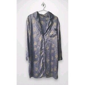 Valerie Stevens Woman Plus 1X Satin Blue & Yellow Floral Sleep Shirt
